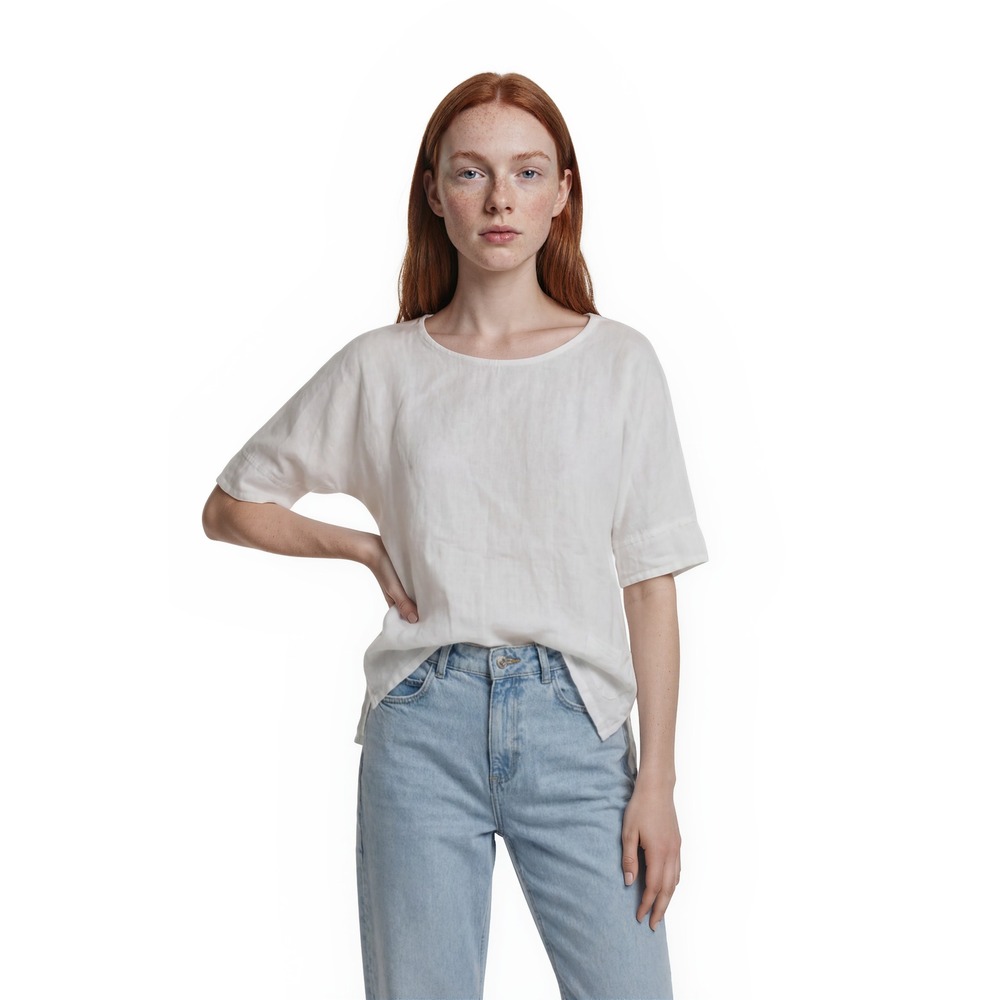 NWT Coton Frais Del Sol Tunic Women's Size Small White Linen Asymmetrical Hem